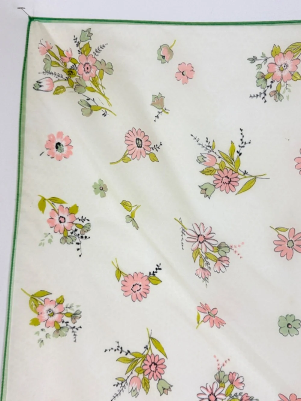 Vintage Glentex Nylon Chiffon Scarf 27in Square Peach Daisies on Off White Japan